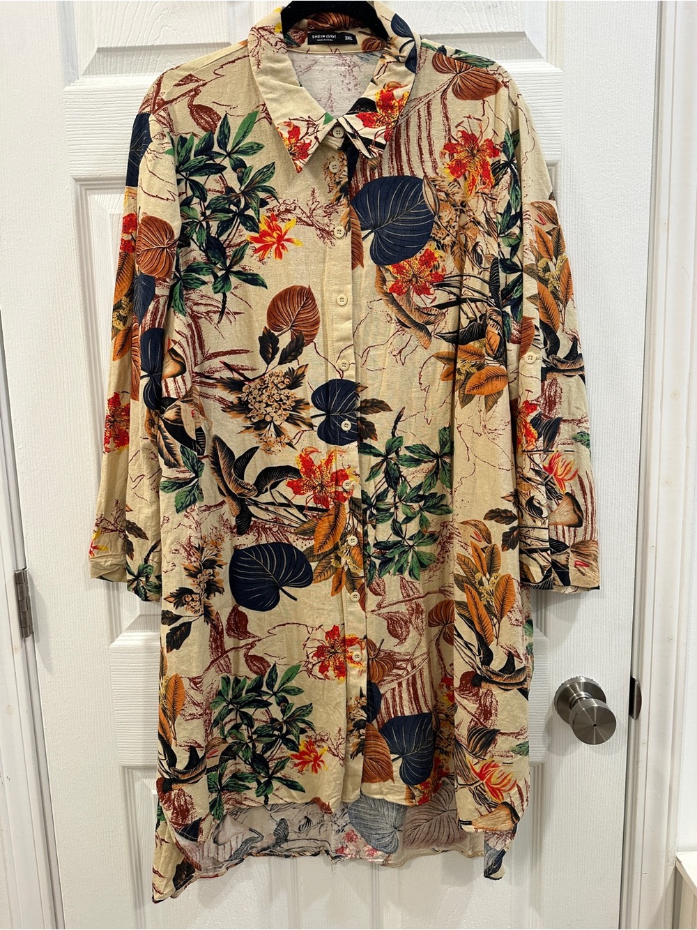 SHEIN CURVE TUNIC SHIRT DRESS TROPICAL FLORAL PRINT COTTON ARTSY 3XL EUC